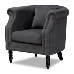 Baxton Studio Renessa Classic and Traditional Grey Velvet Fabric Upholstered and Dark Brown Finished Wood Armchair